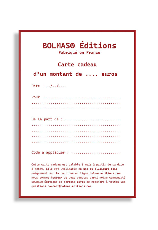 N. 11 - Support carte cadeau BOLMAS® Éditions version papier
